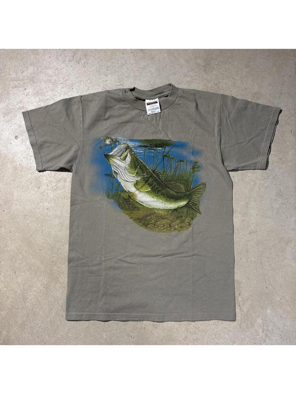 Vintage 90s Bass Fishing Graphic T Shirt Tultex Gray Men's Medium